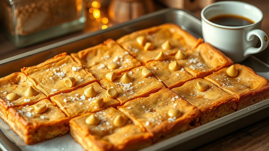 A tray of golden butterscotch blondies cut into squares, perfect for dessert.