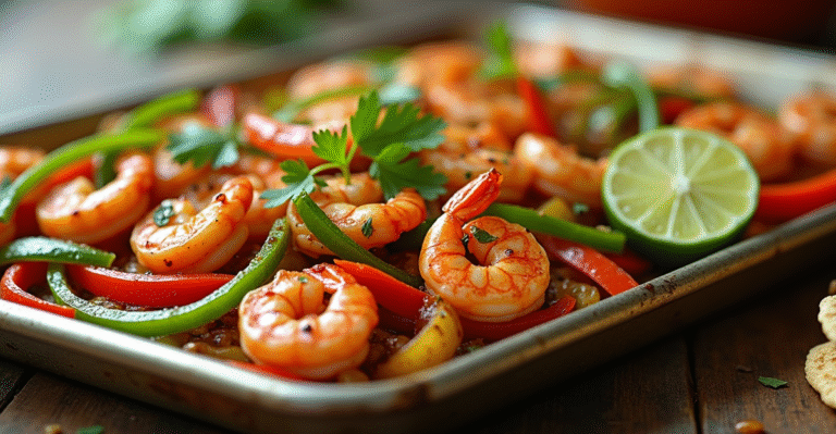Enjoy quick and easy sheet pan shrimp fajitas bursting with flavor! Perfect for busy weeknights, these shrimp fajitas are family-friendly and delicious.