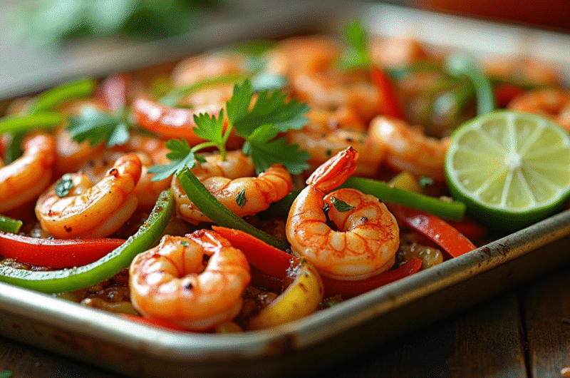 Enjoy quick and easy sheet pan shrimp fajitas bursting with flavor! Perfect for busy weeknights, these shrimp fajitas are family-friendly and delicious.